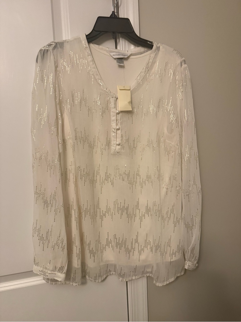 Christopher & Banks Ivory Sequin Stripe Blouse